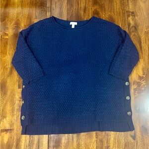 Garnet Hill | 100% Cashmere Button-Detail Boxy Sweater | Navy Blue | Large